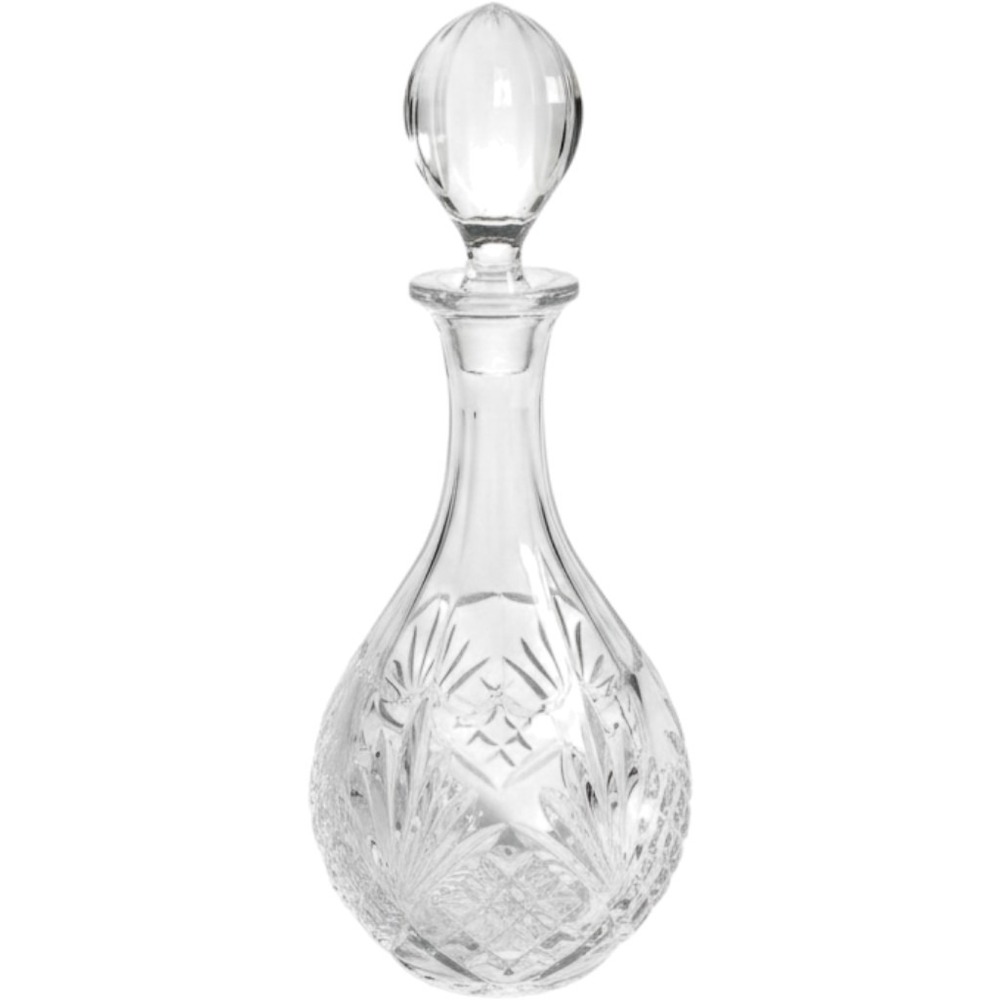 Cut‎ Crystal Wine Liquor Decanter with Flame Stopper Clear Glass 12.5" Vintage